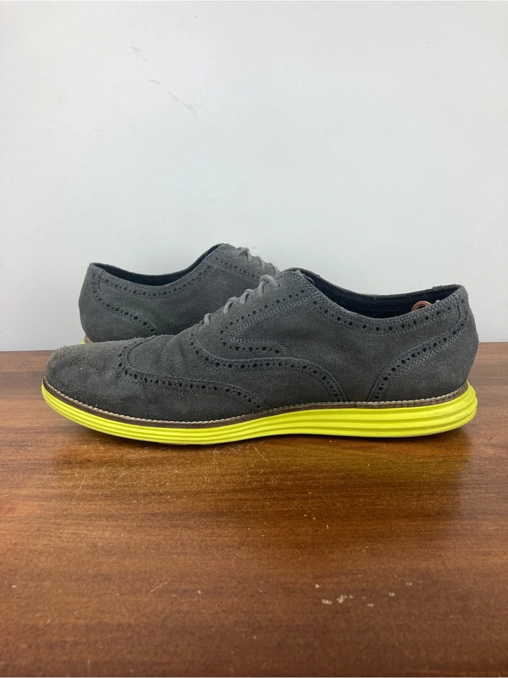 Cole Haan Grand Os Lunargrand Wingtip Suede Oxford Gray Volt C10226 Men Size 13M